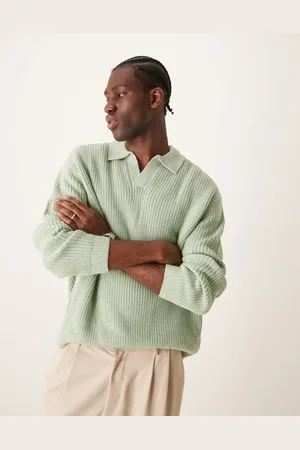 ASOS Oversized knitted fisherman rib notch neck jumper in sage green