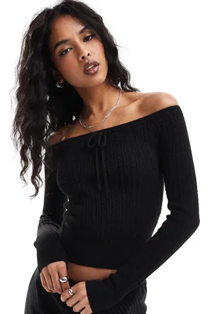 Hollister Cable knitted off shoulder tie front top in