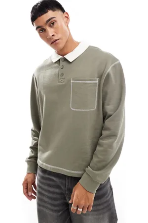 ASOS Boxy oversized polo with contrast stitching in khaki