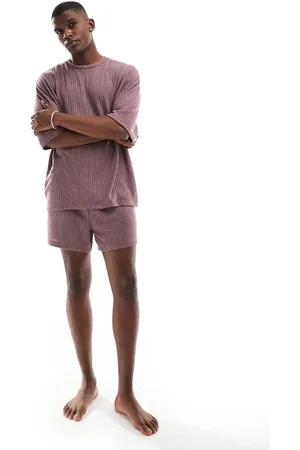 ASOS Loungewear brushed rib set with boxy t-shirt and short in dark