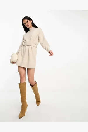 & OTHER STORIES Belted knitted dress in light beige