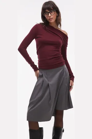 MANGO Boat neck top long sleeve top in dark