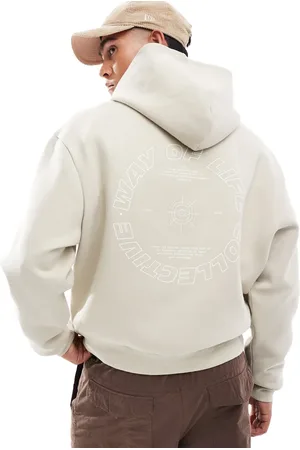 ASOS Boxy oversized hoodie in scuba with back print in stone