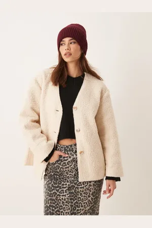 VILA Button up fleece jacket in cream