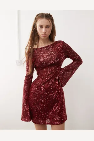 Reclaimed Sequin mini party dress in burgundy