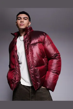 ASOS Oversized puffer jacket in metallic burgundy
