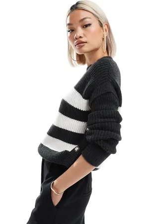 Morgan Knit jumper with button side detail in mono stripe