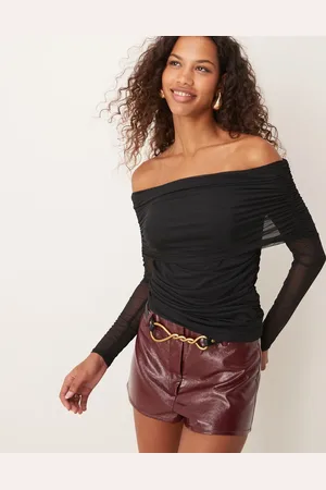 Abercrombie & Fitch Mesh off shoulder long sleeve top in