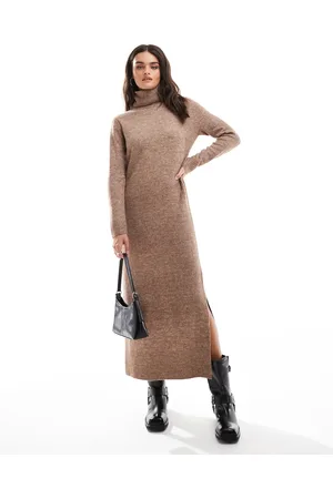 Threadbare Turtleneck maxi dress in biscuit