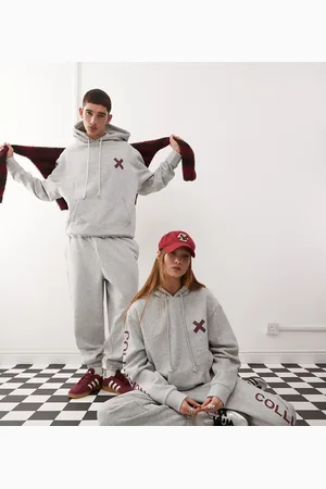 COLLUSION Unisex logo hoodie in marl with burgundy print