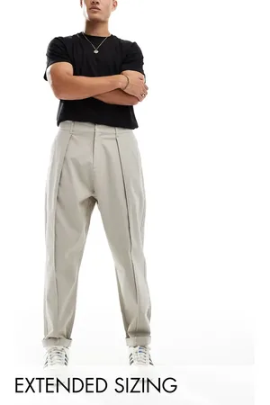 ASOS Straight leg chino trouser with pleats in beige