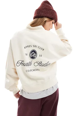 4th & Reckless X Felicia Wedin Apres Ski Club quarter zip embroidered sweatshirt in cream