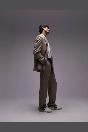 Topman Highwaist relaxed suit trousers in stone