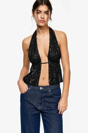 Pull&Bear Sequin halterneck top in