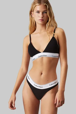 Calvin Klein Modern Cotton lightly lined triangle logo tape bralette in