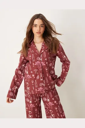 ASOS Poplin loungewear collar shirt in holiday print