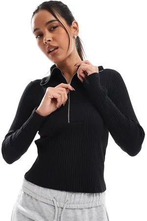 Stradivarius Quarter zip long sleeve knitted top in