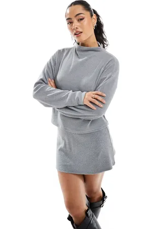 Miss Selfridge Drop shoulder ribbed mock neck top in