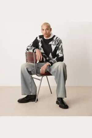 ASOS Relaxed knitted crew neck jumper in with floral pattern