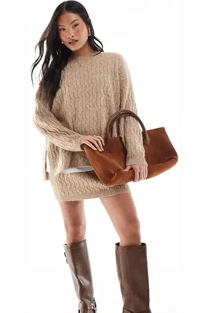 VERO MODA Cable knit mini skirt co-ord in camel