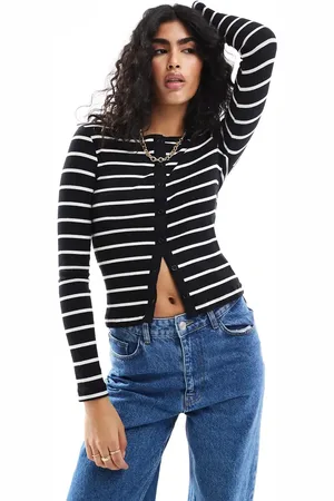 Brave Soul Long sleeve button down cardigan in and cream stripe