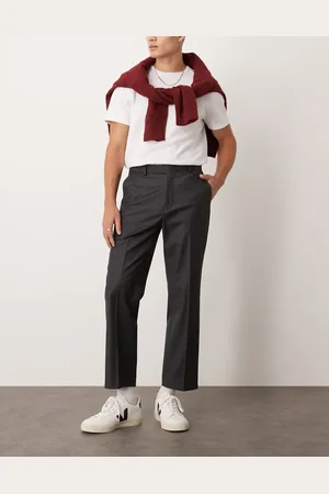 ASOS Smart wide leg trousers with double pleats in charcoal