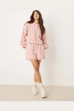 ASOS Lounge microfleece crew neck sweat & short set in with contrast trim