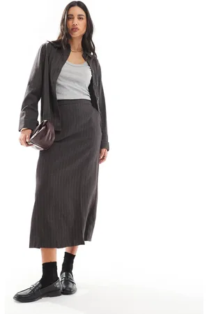 VERO MODA Column maxi skirt co-ord in dark pinstripe