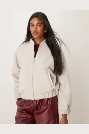 New Look Textured oversized bomber jacket in cream