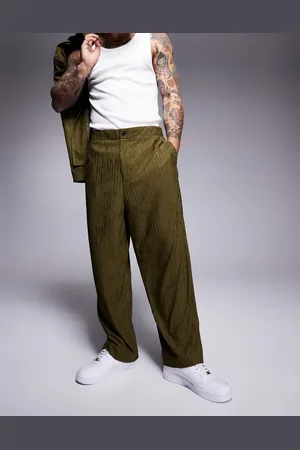 ASOS Barrel leg suit trousers in olive crinkle texture