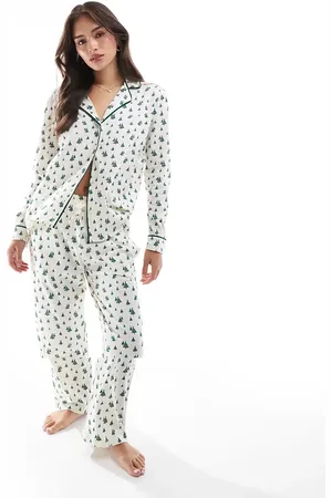 Brave Soul Christmas shirt and trouser pyjama set in white &