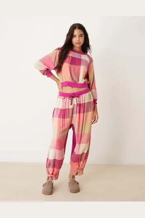 Free People Plaid flannel pyjama trouser co-ord in multi