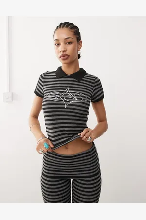 Basic Pleasure Mode Penelope striped collar baby t-shirt co-ord in black and