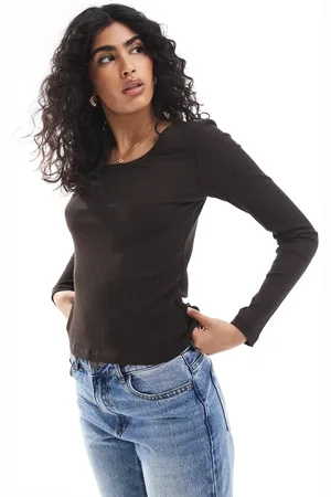 VERO MODA Long sleeve ribbed top in chocolate