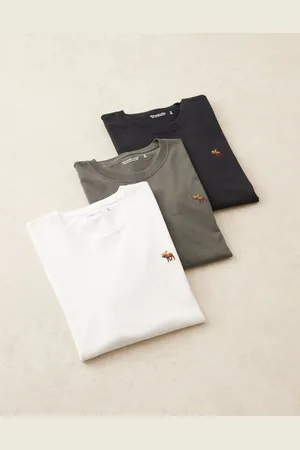 Abercrombie & Fitch 3 pack icon logo long sleeve t-shirt in black/charcoal/white