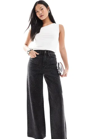 ONLY Hope wide leg jeans with rhinestones in washed