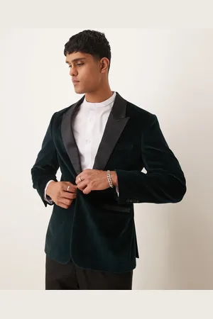 Abercrombie & Fitch Single breasted satin trim velvet blazer in dark CO-ORD