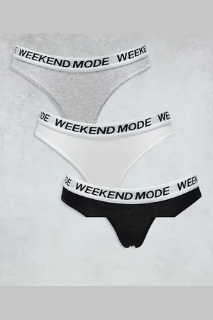 Brave Soul 3 pack cotton thongs with contrast waistband print in black, white and grey