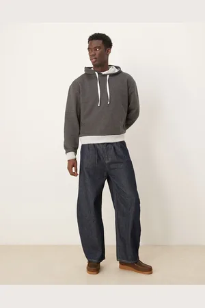 ASOS Oversized boxy hoodie with contrast hem in charcoal