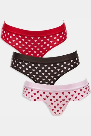 Brave Soul 3 pack hipster heart print briefs in pink, red and brown
