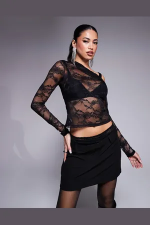 ASOS Long sleeve off shoulder top in lace