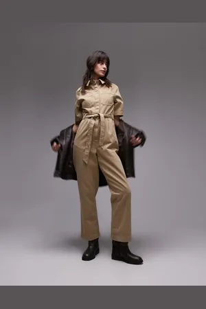 Topshop Short sleeve jumpsuit in stone