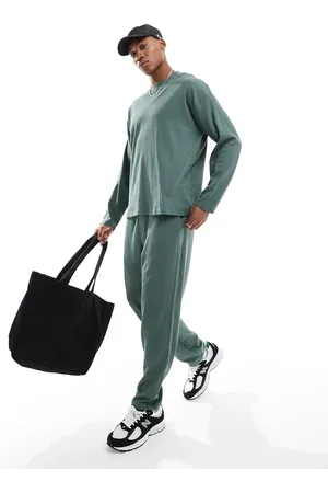 New Look Straight leg waffle jogger co-ord in khaki