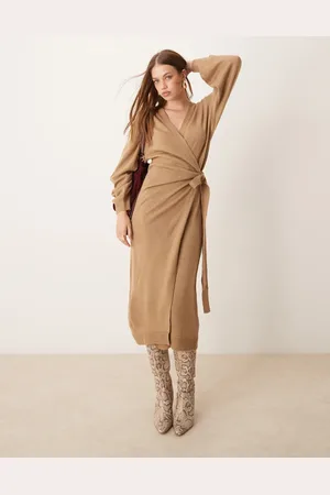 Pretty Lavish Beau wrap knit midaxi dress in soft
