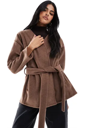 ASOS Belted collarless formal coat in mushroom