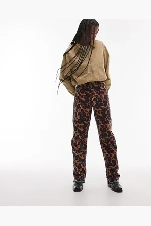 Topshop Animal print high rise straight leg trouser in