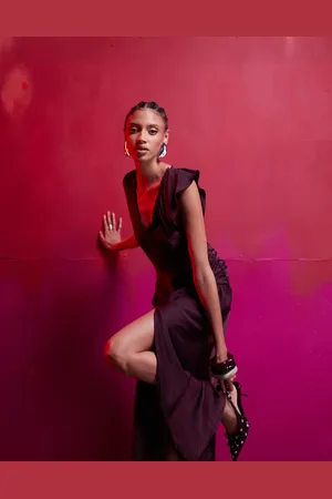 ASOS Asymmetric satin dress with ruffle detail in dark