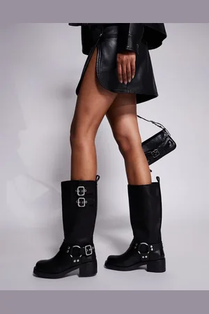 Steve Madden Eastern biker knee boots with chunky hardwear in