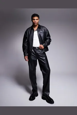 ASOS Straight leg faux leather trousers in