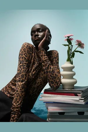 Bimba y Lola Long sleeve mesh top in natural leopard